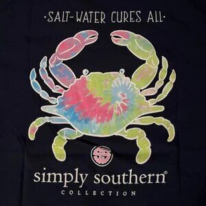 🆕NWOT Simply Southern 'Salt Water Cures All" Tye Dye Crab T-Shirt • Size Large